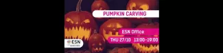 announcement for the pumpkin carving, the picture shows several carved spooky pumpkins