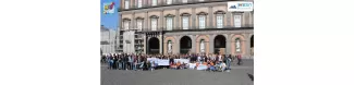 A group photo taken in Piazza del Plebiscito while showing the ESN's flag