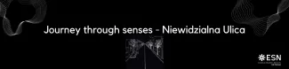 Poster showing white lettering "journey through the senses - invisible street" on a black background.