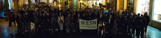 crowd holding a ESN flag