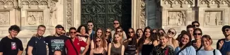 ESN volunteers and international students in front of the Duomo Cathedral