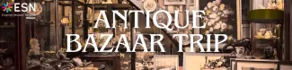 Antique Bazar Trip in capital letters, the background has old furniture