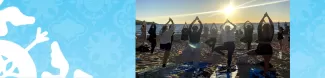 image of sunset yoga on the beach