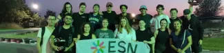 Group of international students with ESN Modena flag