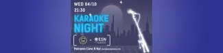 announcement for the karaoke night, a microphone icon is in front of a starry city