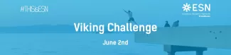 guy jumping into the fjords. text: "viking challenge. junne 2nd."