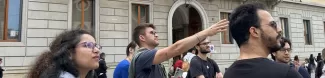 Erasmus students and local coordinator near Santa Maria delle Grazie