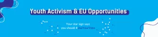 A header with the event title and a subtitle that says ‘’your star sign says you should #UseYourVote’’ and some star signs