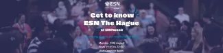 Image with the text "Get to know ESN The Hague at HOPweek - An evening of games, fun, new friends and drinks" and event details