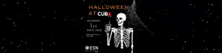 Poster for a halloween party with a skeleton on it