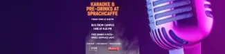 Poster for karaoke and pre-drinks at sprachcaffe