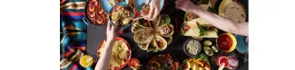 Image of different meals with the hands of people eating them