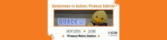 Our duck mascot next to a sign that says "Quack". Details of the event meeting spot can be seen at the bottom.