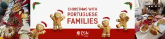 In this image we have in the center the official "Christmas with Portuguese Families" banner for the 2024 edition, and on each side images of two Christmas lunches from the project's participants.