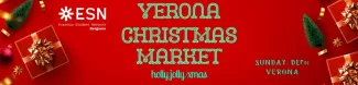 "Verona christmas market" is written on a red christmas themed banner