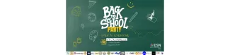 A board with chalk drawing on it, the image says "Back to school party" and shows informations about the event such as time and place