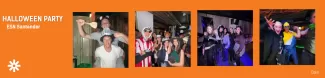 Collage with four pictures taken in a pub with people smiling and posing while dressed up following a Halloween theme