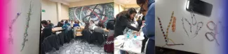 The photo shows students and bracelets made by them